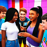 **

Prompt:  A diverse group of Gen Alpha teens interacting enthusiastically within a vibrant, colorful virtual community platform reminiscent of Roblox.  The scene emphasizes a sense of belonging, shared interests (gaming, music), and positive online interactions.

**