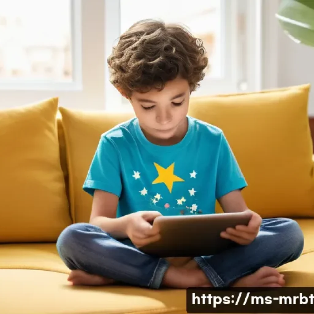 알파세대와 온라인 리뷰의 영향력 - **Prompt:** A curious Generation Alpha child, approximately 9 years old, sits comfortably on a plush...