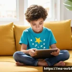 알파세대와 온라인 리뷰의 영향력 - **Prompt:** A curious Generation Alpha child, approximately 9 years old, sits comfortably on a plush...