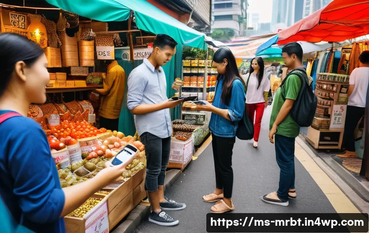 알파세대의 소비 의식 변화 - A vibrant Malaysian street market scene showing diverse young Malaysian shoppers from Generation Alp...