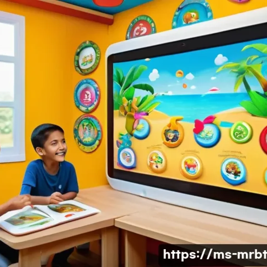 알파세대를 위한 디지털 스토리텔링 방법 - A vibrant digital classroom scene featuring a diverse group of Malay children aged 6 to 10, sitting ...