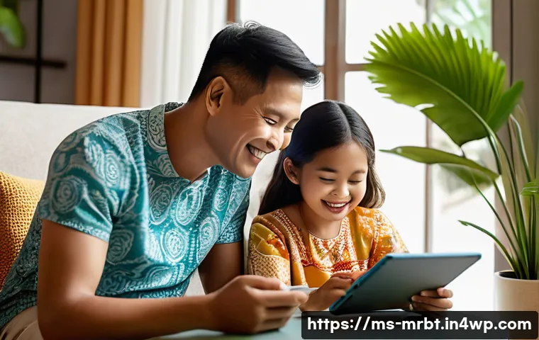 알파세대에 대한 심리적 접근법 - A cheerful Southeast Asian family in a cozy living room, a mother and father practicing empathetic c...