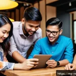Home 23 알파세대가 선호하는 라이프스타일 콘텐츠 - A diverse group of young Malaysian Alpha Gen individuals collaborating in a modern co-working space,...